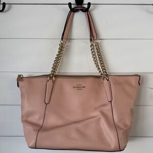 Coach Blush Leather Tote with Gold Chain